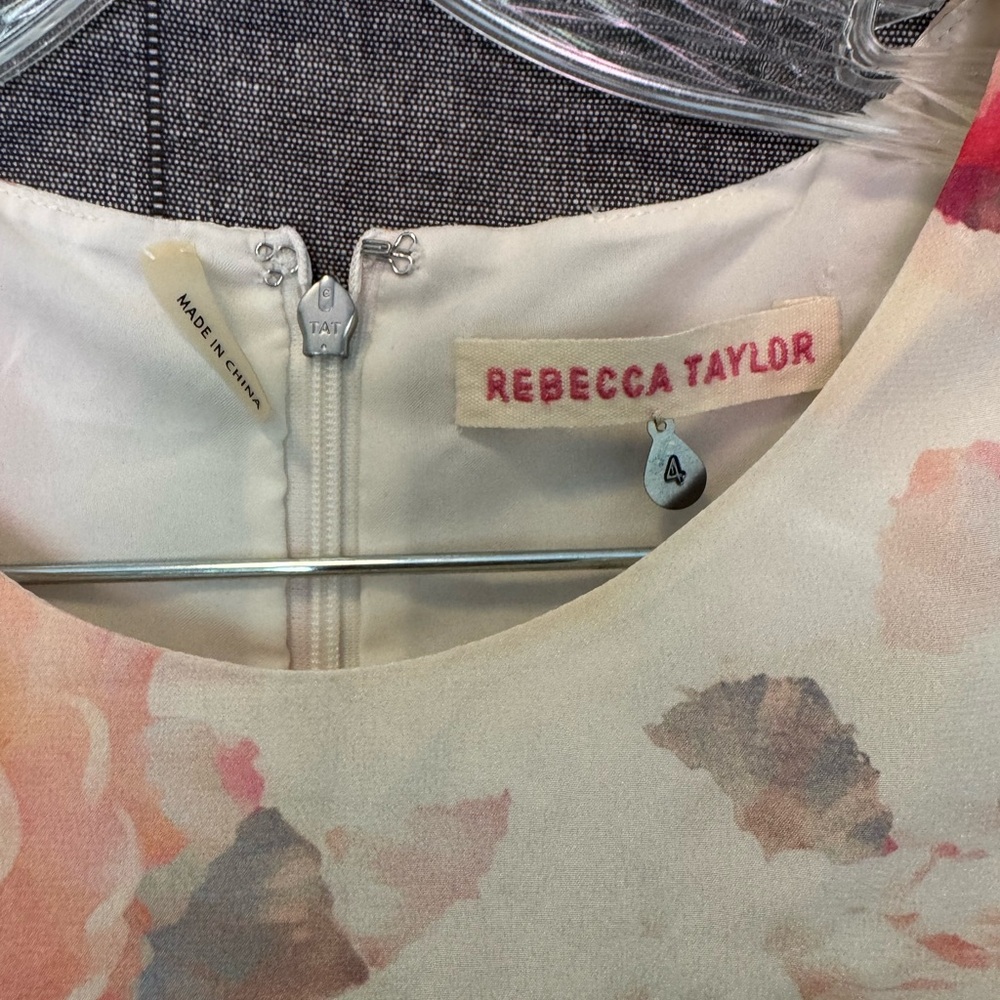 Rebecca Taylor Enchanted Gardens Pink Shift Tank Drop Waist Silk Dress Size 4 - Picture 5 of 9